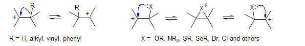 a scheme demonstrating carbenium ions rearrangement (Wagner-Meerwein)